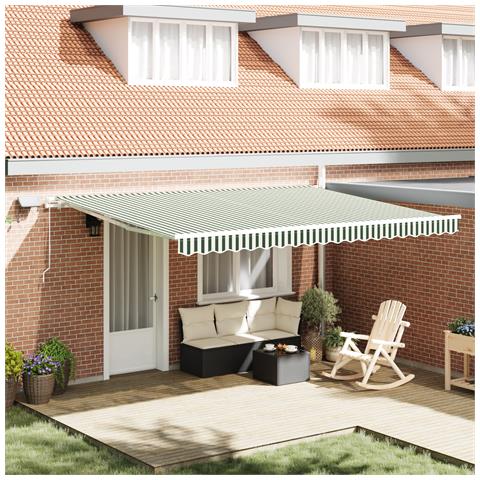 Tenda Retrattile Manuale  con LED Verde e Bianco 450x350 cm, Tessuto di Ricambio per Tenda  per Struttura 4.5x3.5 m Verde e Bianco - Foto 2