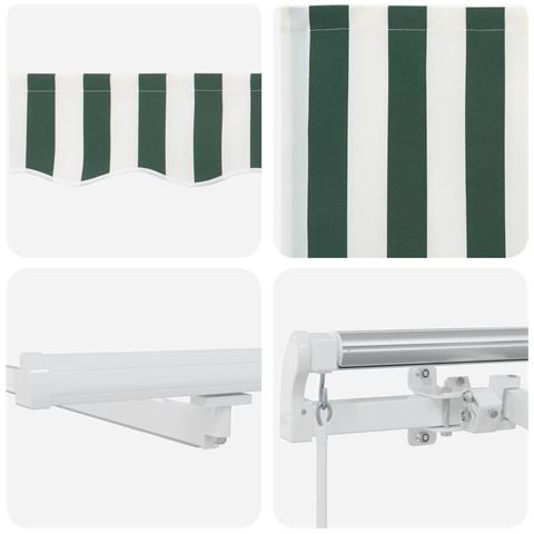 Tenda Retrattile Manuale  con LED Verde e Bianco 450x350 cm, Tessuto di Ricambio per Tenda  per Struttura 4.5x3.5 m Verde e Bianco - Foto 9