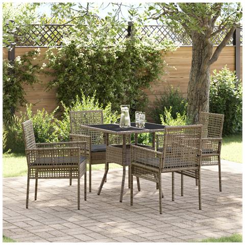 Set da pranzo da giardino da 5 pezzi Grigio in rattan poliolefinico - Foto 2