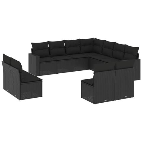 Set Divani da Giardino 11 pz con Cuscini in Polyrattan Nero - Foto 1