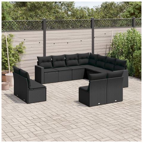 Set Divani da Giardino 11 pz con Cuscini in Polyrattan Nero - Foto 2