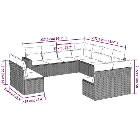 Set Divani da Giardino 11 pz con Cuscini in Polyrattan Nero - Foto 3
