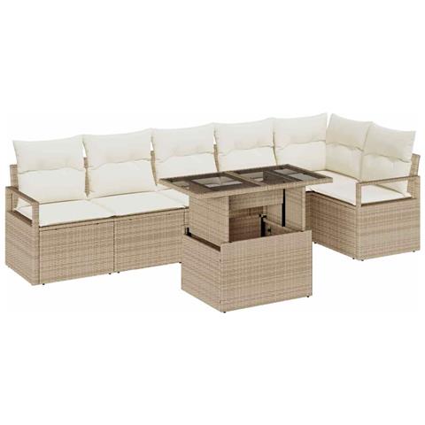 Set Divano da Giardino 7 pcs Beige Poly Rattan - Foto 1