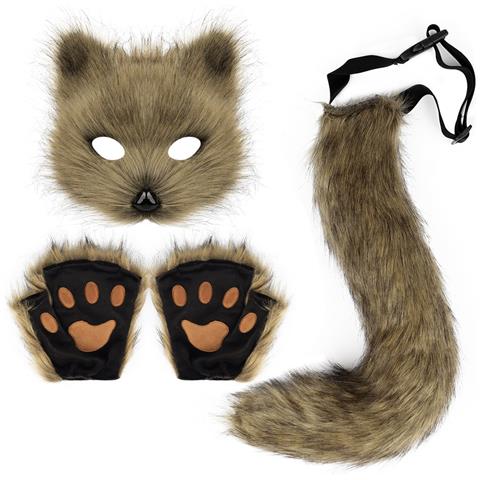 Set Costume Volpe Di Peluche Halloween - Cerchietto Con Orecchie E Coda In Pelliccia Sintetica Accessori Cosplay - Foto 1
