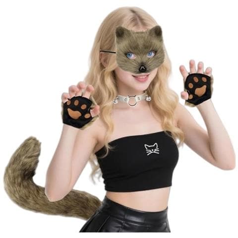 Set Costume Volpe Di Peluche Halloween - Cerchietto Con Orecchie E Coda In Pelliccia Sintetica Accessori Cosplay - Foto 3