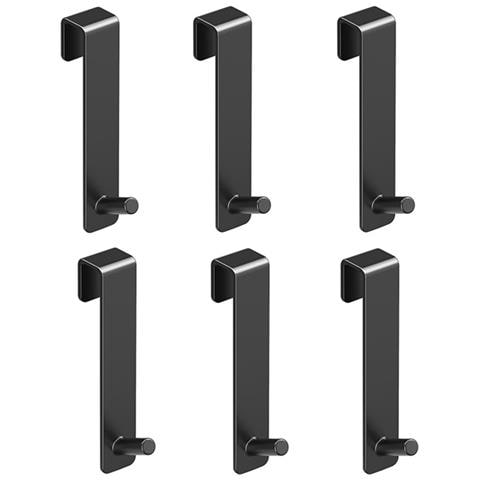 Set 6 Ganci Sopraporta — Installazione Senza Fori, Design Inclinato Con Bordi Arrotondati, Nero, Compatibile Con Porte In Vetro E In Legno - Foto 1