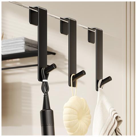 Set 6 Ganci Sopraporta — Installazione Senza Fori, Design Inclinato Con Bordi Arrotondati, Nero, Compatibile Con Porte In Vetro E In Legno - Foto 5