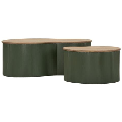 Tavolini Da Caffè Frankfurt Verdi — Coppia In Legno Di Rubber E Metallo - Foto 2