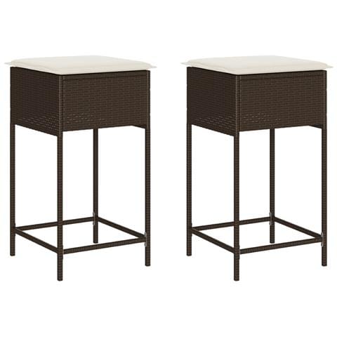 Sgabelli da Bar con Cuscini 2 pz Marroni in Polyrattan - Foto 1