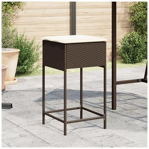 Sgabelli da Bar con Cuscini 2 pz Marroni in Polyrattan - Foto 2