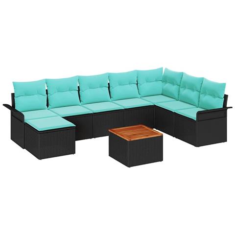 Set Divano da Giardino 9 pcs Nero e Turchese polyrattan - Foto 1