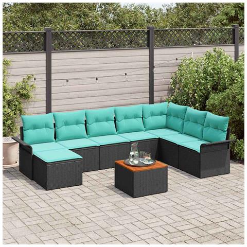 Set Divano da Giardino 9 pcs Nero e Turchese polyrattan - Foto 2