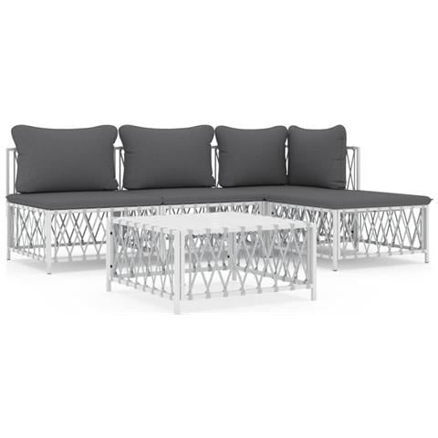 Set Salotto da Giardino 5 pz con Cuscini in Acciaio Bianco - Foto 1
