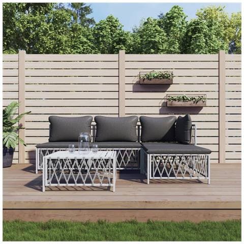 Set Salotto da Giardino 5 pz con Cuscini in Acciaio Bianco - Foto 2