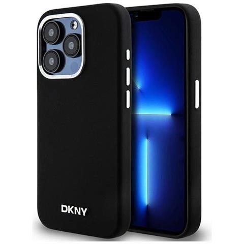 Dkny Custodia In Silicone Liquido Con Logo Metallico Minimale Magsafe Per Iphone 14 Pro - Nera - Foto 1