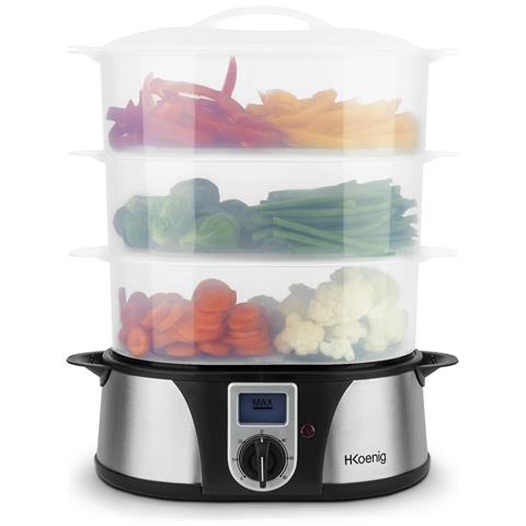 Vaporiera elettrica VAP12 in acciaio inox, multifunzione 12L, programmabile, 3 cestelli impilabili:per tutti i tipi di alimeti, timer 60min - Foto 1