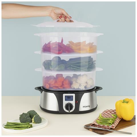 Vaporiera elettrica VAP12 in acciaio inox, multifunzione 12L, programmabile, 3 cestelli impilabili:per tutti i tipi di alimeti, timer 60min - Foto 4