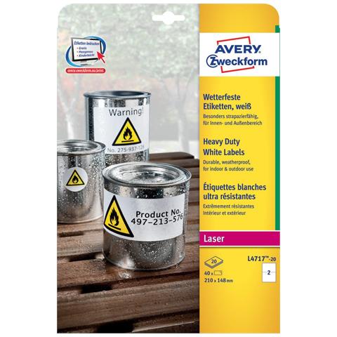 L4717-20 etichetta autoadesiva Rettangolo con angoli arrotondati Permanente Bianco 40 pz - Foto 1