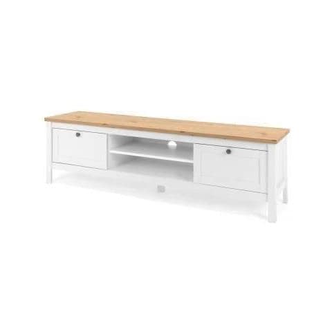 Bergen Tv-meubel Met 2 Laden - Decor Van Ambachtsman En Wit Eiken - B 160 X D 45 X H 40 Cm - Foto 1