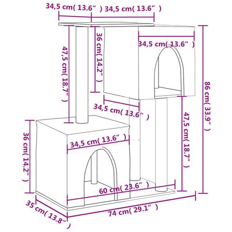 Albero Per Gatti Con Tiragraffi In Sisal Crema 86 Cm - Foto 6