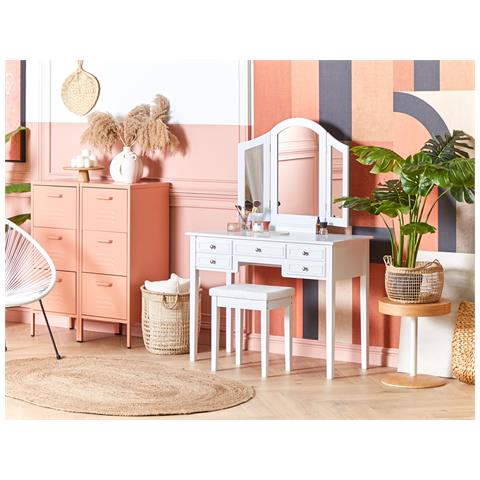 Toeletta Con Specchio E Sgabello Lumiere Bianco - Foto 1