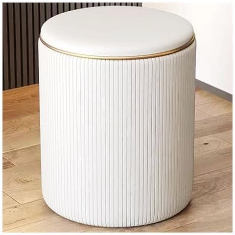 Pouf Contenitore Ecopelle Beige Decoro Oro Poggiapiedi Seduta Imbottita 35x45cm - Foto 2