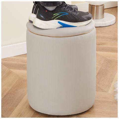 Pouf Contenitore Ecopelle Beige Decoro Oro Poggiapiedi Seduta Imbottita 35x45cm - Foto 5
