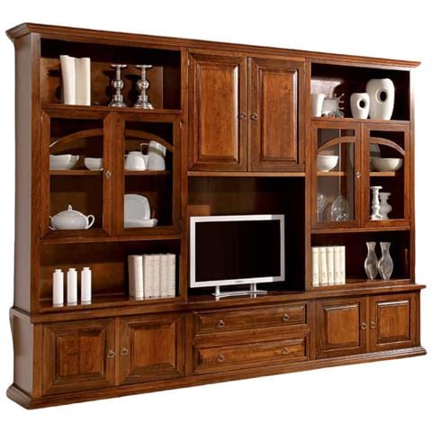 Parete Attrezzata In Legno Tinta Noce 300x49x228 - Foto 1