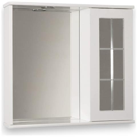 Specchiera Bagno Mobiletto Pensile In Legno Bianco Laccato Con Anta A Specchio Stile Inglese Con Luce Led Ed Interruttore Sally - Foto 1