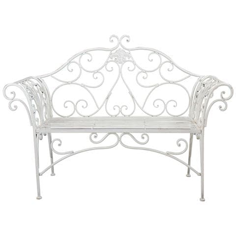 Panca In Ferro Battutto Da Esterno Florie Bianco Antico - Foto 2
