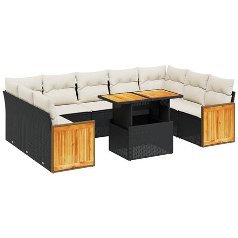 Set Divani Da Giardino 10pz Con Cuscini In Polyrattan Nero - Foto 1