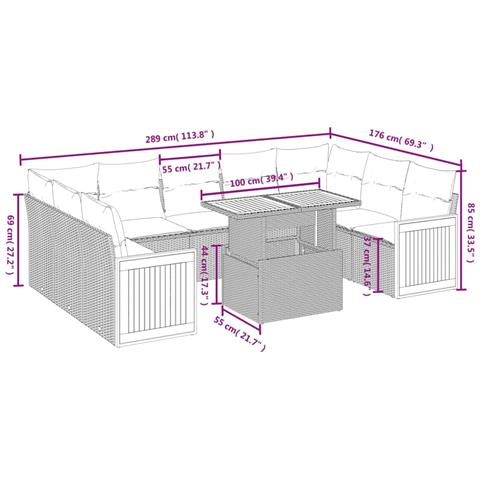 Set Divani Da Giardino 10pz Con Cuscini In Polyrattan Nero - Foto 2