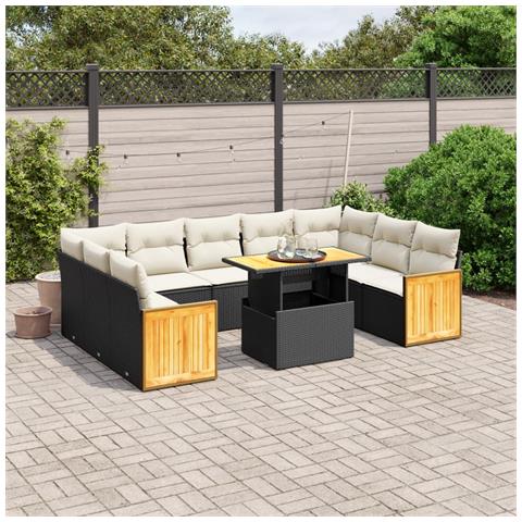 Set Divani Da Giardino 10pz Con Cuscini In Polyrattan Nero - Foto 3