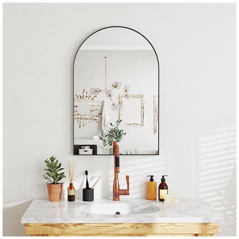 Specchio da Bagno ad Arco in Lega di Alluminio e Vetro 60x90 cm per Camera e Soggiorno, Nero - Foto 2