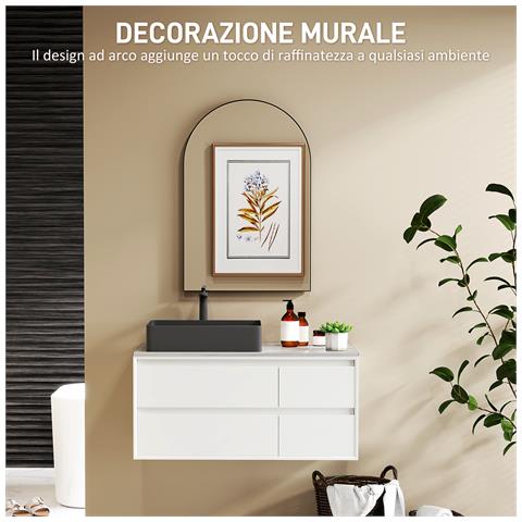 Specchio da Bagno ad Arco in Lega di Alluminio e Vetro 60x90 cm per Camera e Soggiorno, Nero - Foto 6