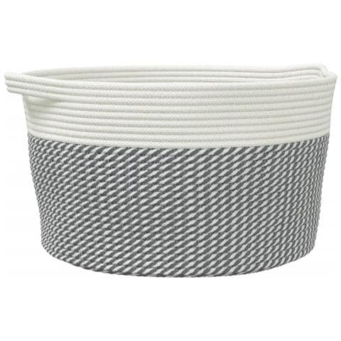 Cestino Portaoggetti Grigio E Bianco 40x25 Cm In Cotone - Foto 2