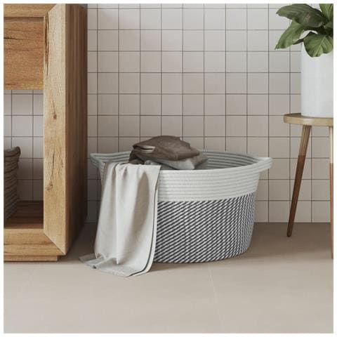Cestino Portaoggetti Grigio E Bianco 40x25 Cm In Cotone - Foto 3