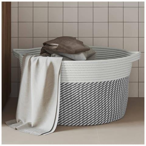 Cestino Portaoggetti Grigio E Bianco 40x25 Cm In Cotone - Foto 1