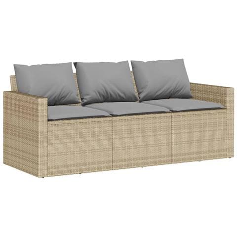 Divano Da Giardino Con Cuscini A 3 Posti Beige In Polyrattan - Foto 1