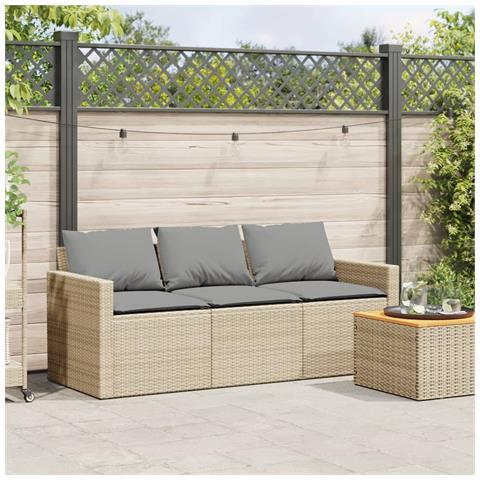 Divano Da Giardino Con Cuscini A 3 Posti Beige In Polyrattan - Foto 2