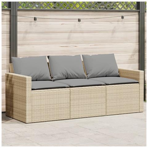 Divano Da Giardino Con Cuscini A 3 Posti Beige In Polyrattan - Foto 8