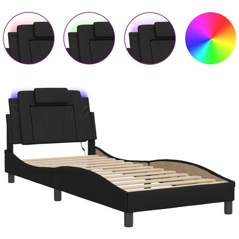 Lusso Casadino - Giroletto Viana Con Led Senza Materasso Nero 80x200 Cm - Foto 1