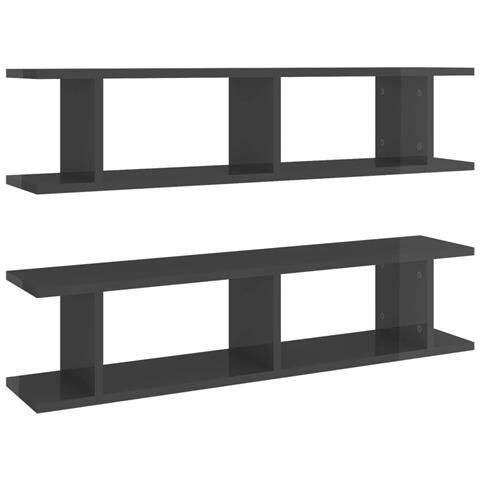 Mensole A Parete 2pz Grigio Lucido 90x18x20cm Legno Multistrato - Foto 1