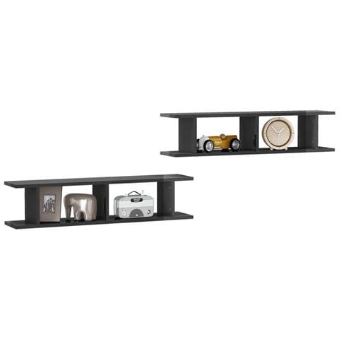 Mensole A Parete 2pz Grigio Lucido 90x18x20cm Legno Multistrato - Foto 2