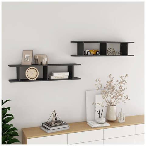 Mensole A Parete 2pz Grigio Lucido 90x18x20cm Legno Multistrato - Foto 7