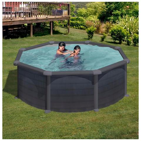 Piscina Con Parete In Acciaio Color Grafite Granada 350 X 132 Cm Rotonda - Foto 1