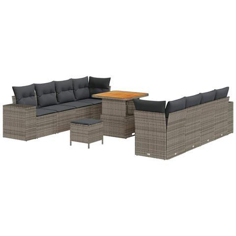 Set Divano Giardino 11 Pezzi con Cuscini Grigio Polyrattan Acacia,  Set da Pranzo Giardino 3 Pezzi con Cuscini Grigio Polyrattan Acacia - Foto 1