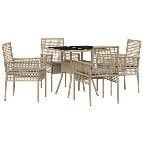 Set da Pranzo da Giardino 5 Pezzi Beige Rattan Sintetico - Foto 1