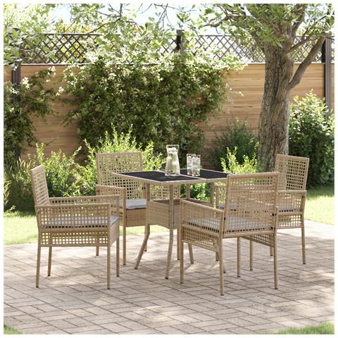Set da Pranzo da Giardino 5 Pezzi Beige Rattan Sintetico - Foto 2