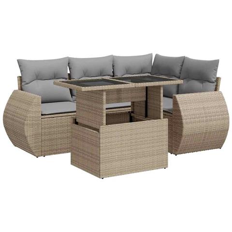 Set Divano da Giardino 5 pz con Cuscini Beige in Polyrattan - Foto 1